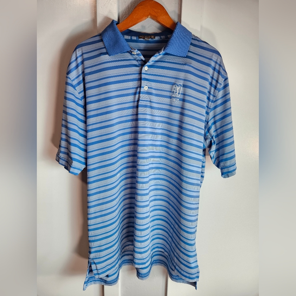 Peter Millar  Comfort Polo Shirt XL Blue White Stripe TPC Sawgrass Golf